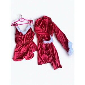 Valentine Sexy Lingerie Red Santa Dress Teddy Sleepwear Set Large Romper Robe